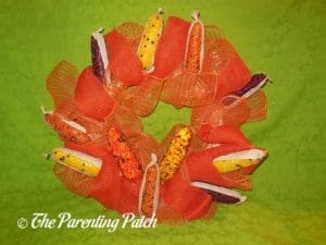 Deco Mesh and Burlap Ribbon Indian Corn Autumn Wreath Craft