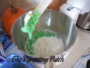 Adding the Cake Mix to the Green Butter