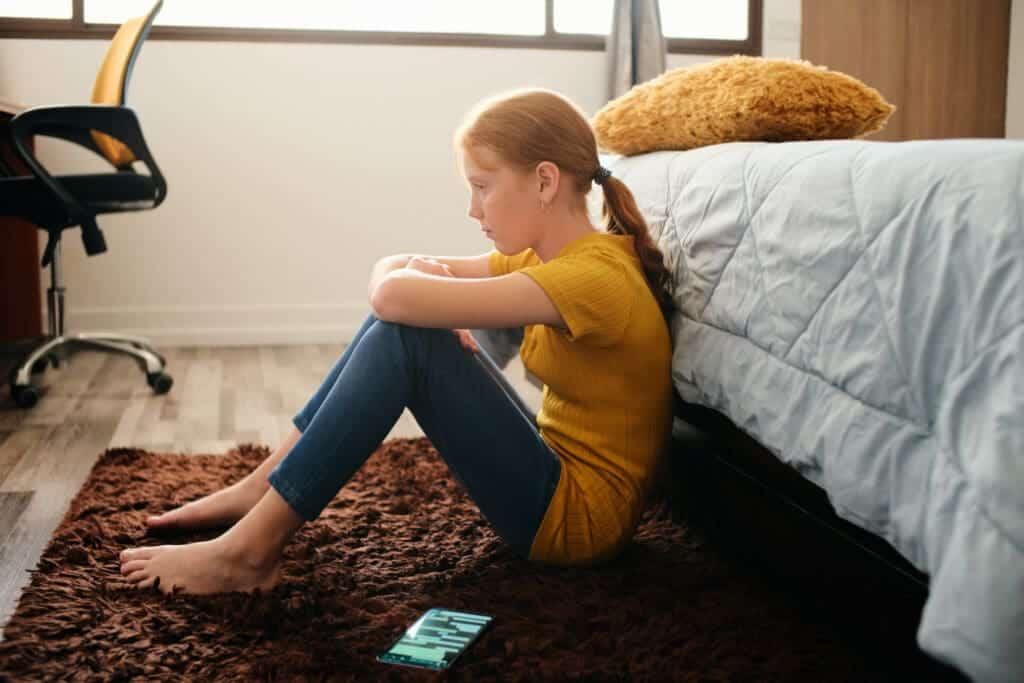 Preteen Bullied Girl Feeling Lonely And Sad At Home