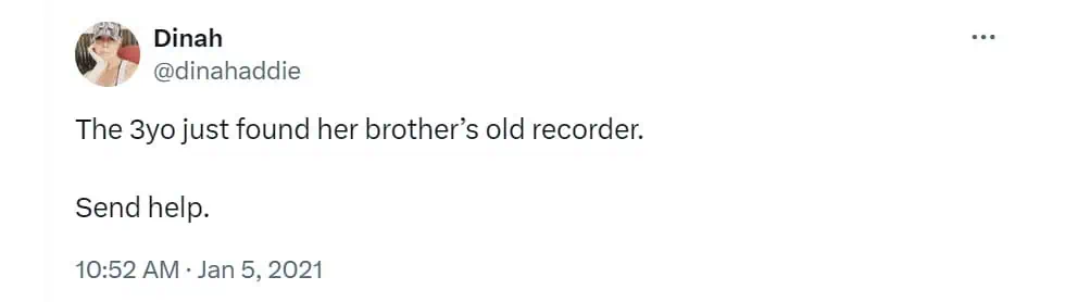 The 3yo just found her brother's old recorder. Send help.