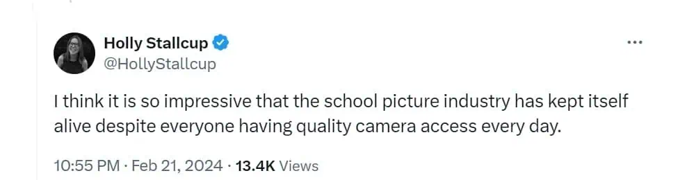 I think it is so impressive that the school picture industry has kept itself alive despite everyone having quality camera access every day.