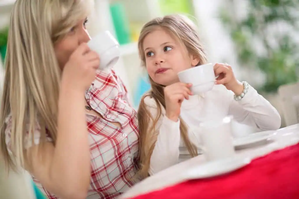 Mom and daughter talk during snacktime