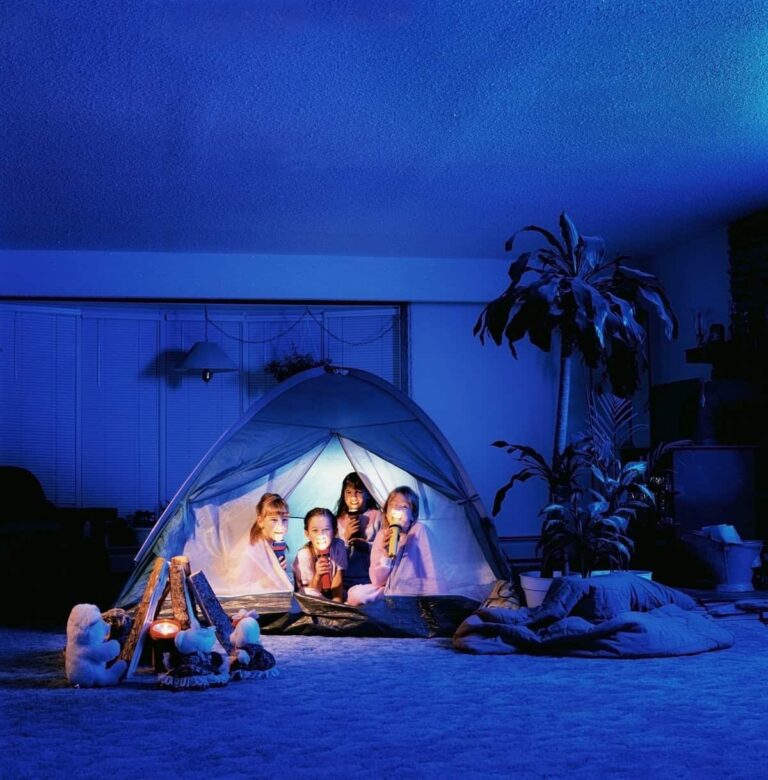 Children sleepover in a tent