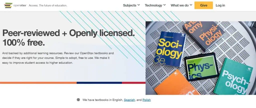 Screenshot shows openstax.org site, including some of their textbooks