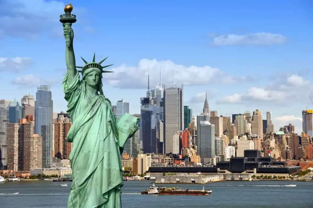 New York cityscape with Statue of Liberty