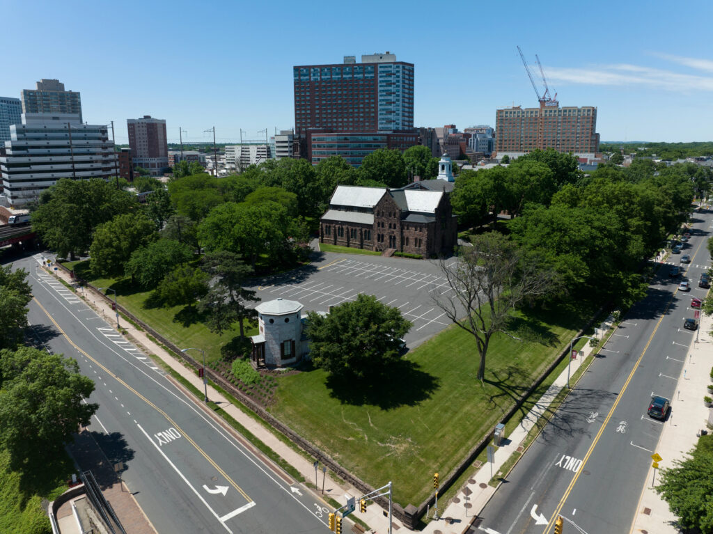 Aerial view of Rutgers University state public school campus in New Brunswick New Jersey, College Avenue Campus, Education Graduate school,  Hegement Hall, Honors College