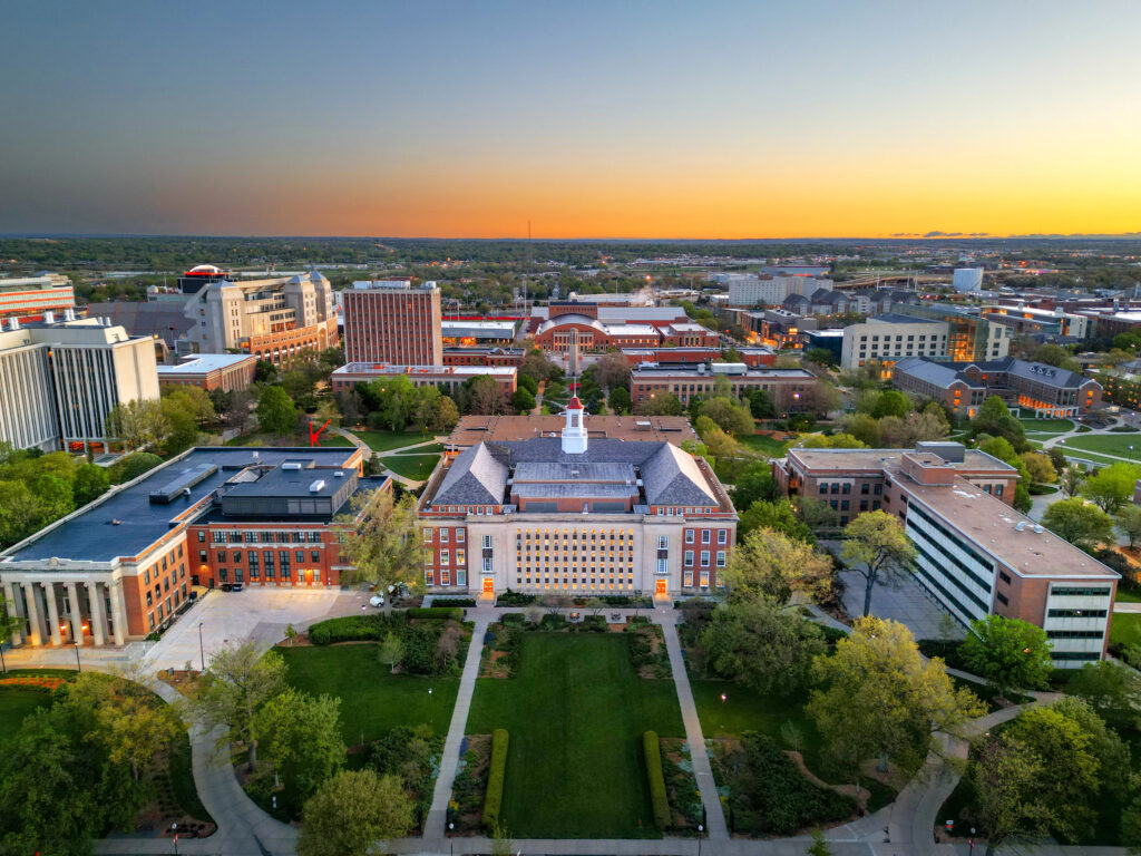 Lincoln, Nebraska, USA campus at dawn.