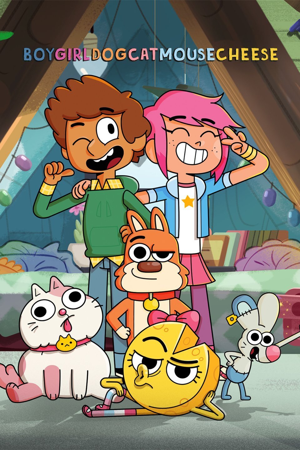 Boy Girl Dog Cat Mouse Cheese - Vertical TV Show Poster