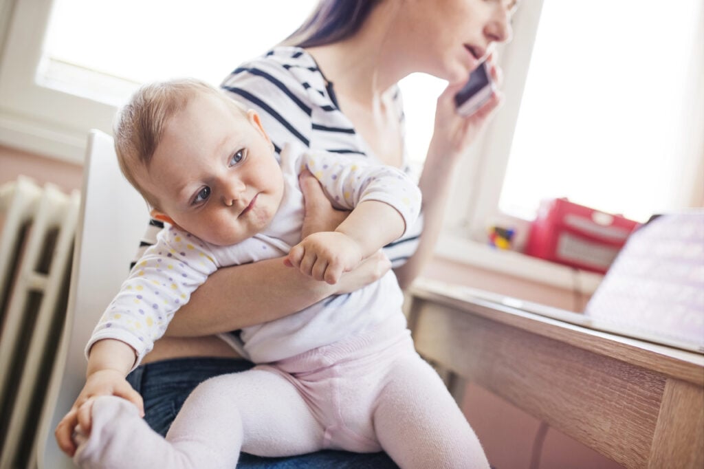 Mother working from home