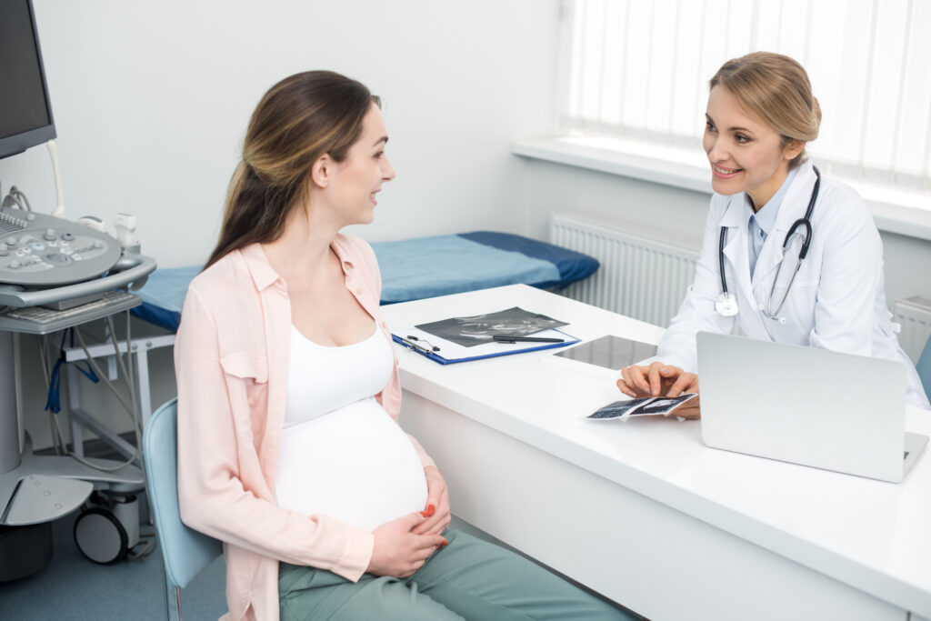 Woman checks in for prenatal care