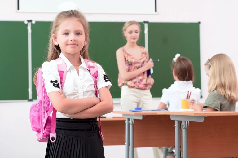 Portrait of schoolgirl with backpack