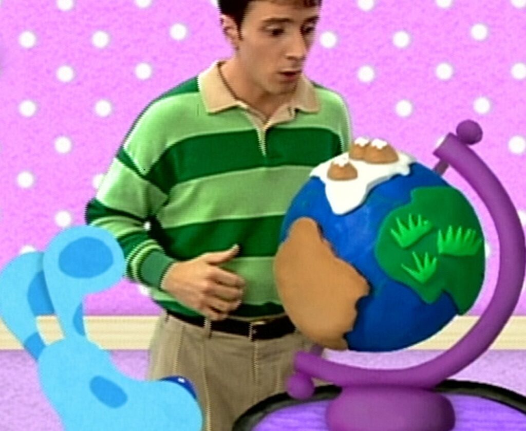 Blues Clues-Environments-Steve and Blue Look at a Globe