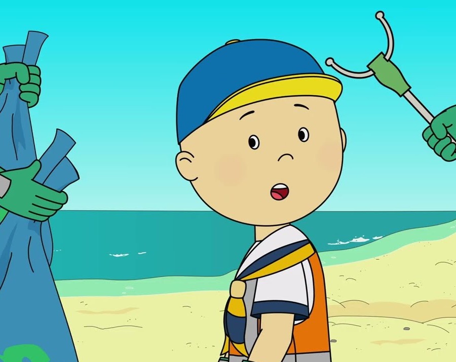 Caillous New Adventures-Earth Day-Caillou Being Handed Trash Bags and Trash Picker