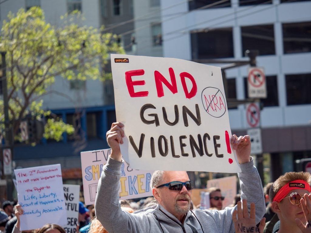 End gun violence, anti NRA sign at March for Our Lives rally in