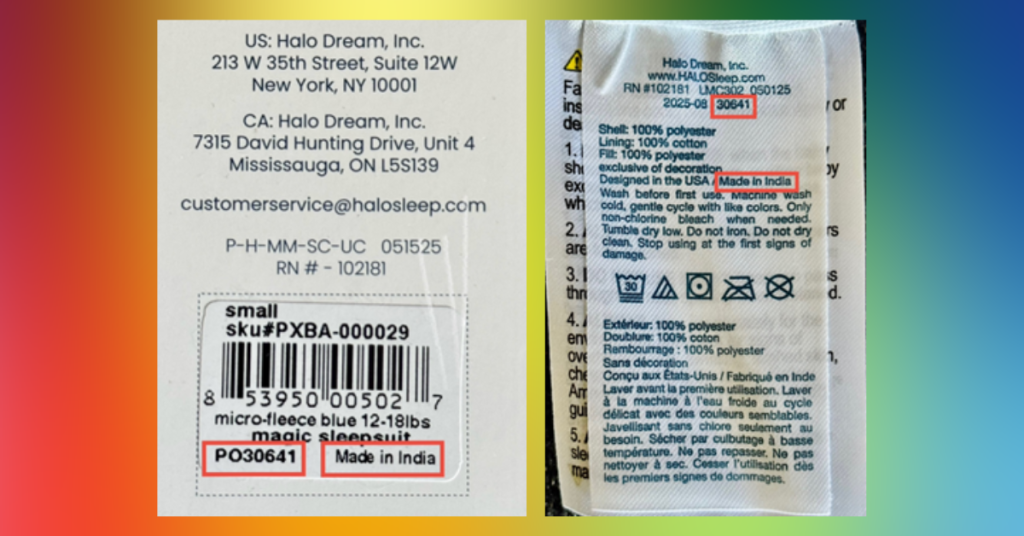 Halo Magic Sleepsuit Recall Label Information