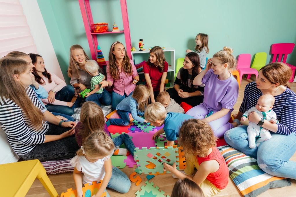 Mothers with children of different ages gathered together