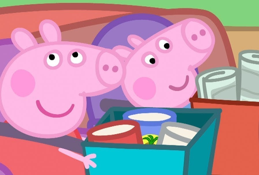 Peppa Pig-Recycling-Peppa and George Holding Recycle Bins