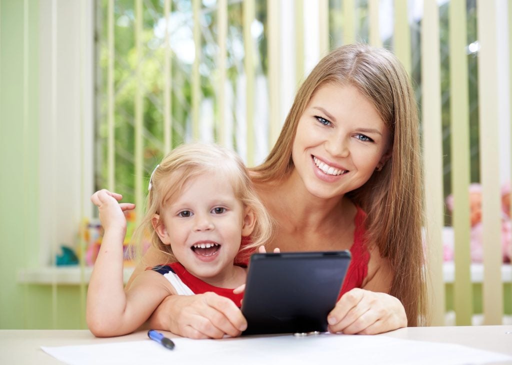Mother and daughter at home