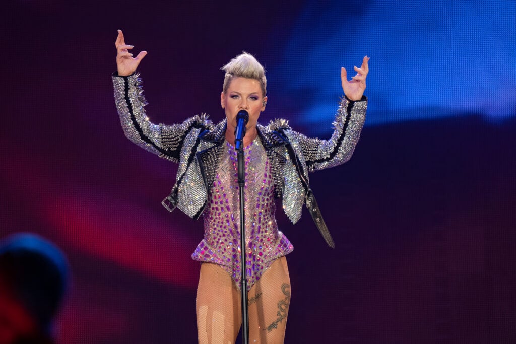 P!NK performing live at Comerica Park in Detroit, Michigan on August 16, 2023 with special guest Brandi Carlile and Grouplove