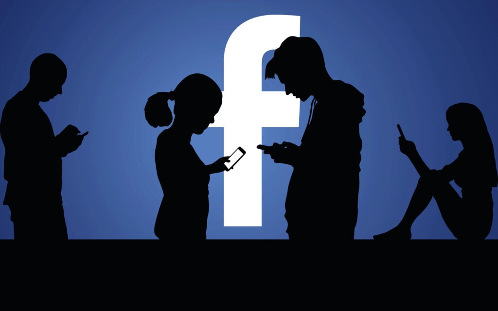 young people silhouette using social media