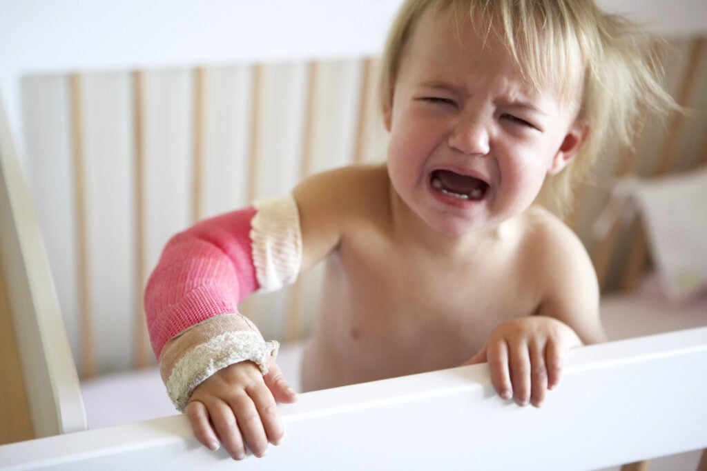 Crying Toddler With Arm In Cast