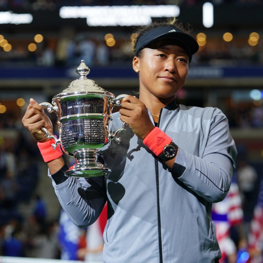 NEW YORK - SEPTEMBER 8, 2018: 2018 US Open champion Naomi Osaka of Japan of United States posing with US Open trophy during trophy presentation after her final match victory against Serena Williams