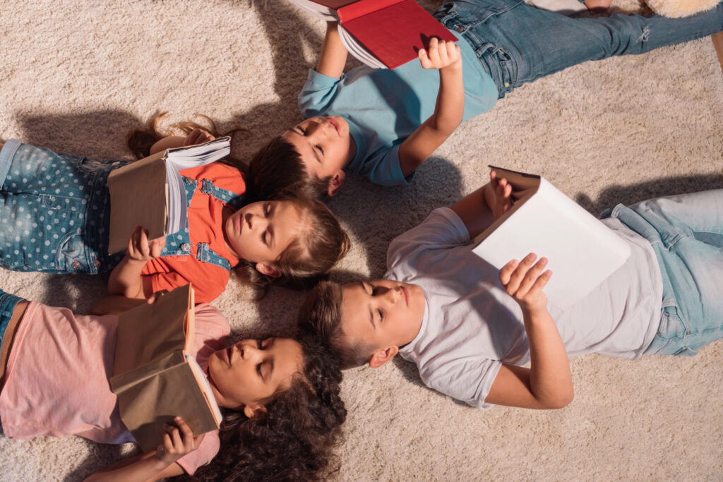 multiethnic children reading books