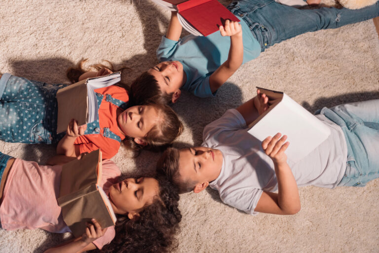 multiethnic children reading books
