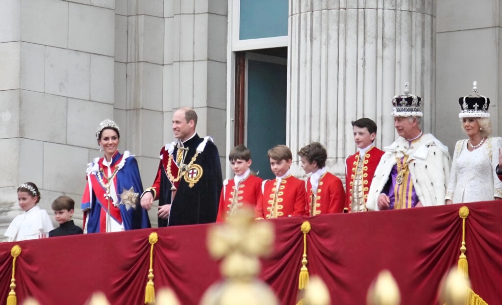 London, England, UK. 6th May, 2023. King CHARLES III and Queen Consort Camilla coronation - William Prince and Katherine princess of Wales on the balcony of Buckingham Palace following the coronation.