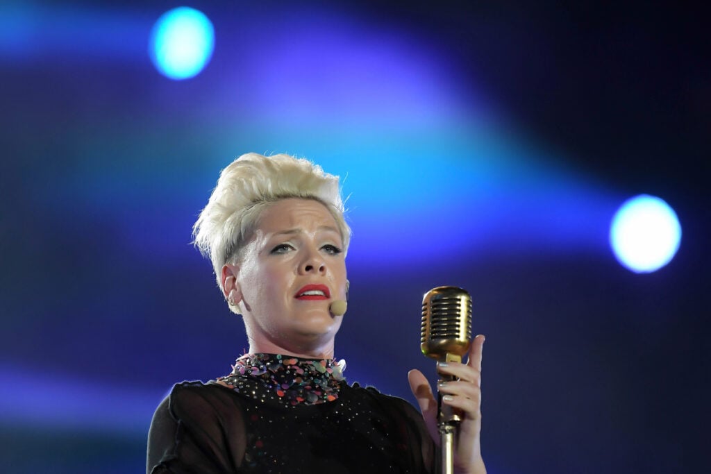 Rio de Janeiro, Brazil, October 6, 2019.P!nk singer during her show at Rock in Rio 2019 in the city of Rio de Janeiro.
