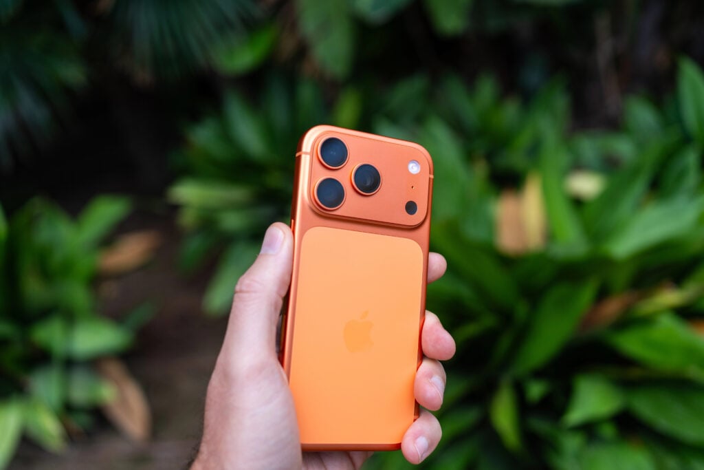 Tarragona, Spain - October 26, 2025: A close-up of the iPhone 17 Pro in Space Orange.