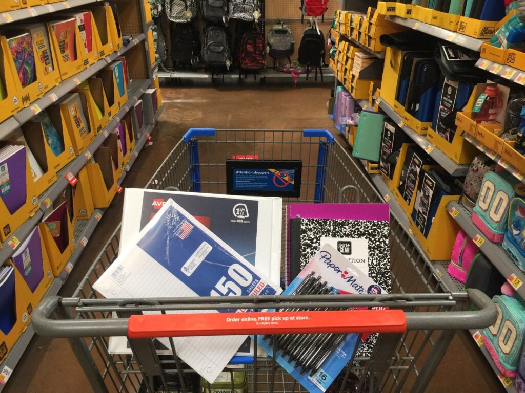 A general view of school supplies at Walmart