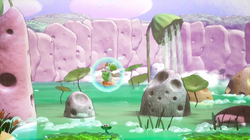 Yoshi studying creatures in Yoshi and the Mysterious Book